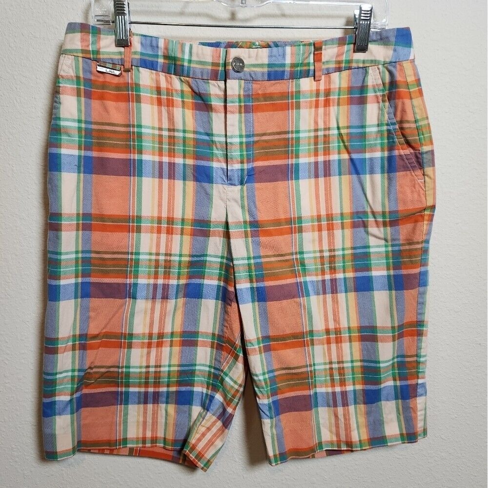 Lauren Ralph Lauren Active Vintage Women's Orange Blue‎ Plaid Bermuda Shorts 10